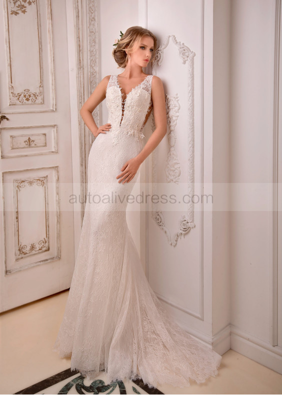 Beaded Ivory Eyelash Lace Tulle Sheer Back Wedding Dress